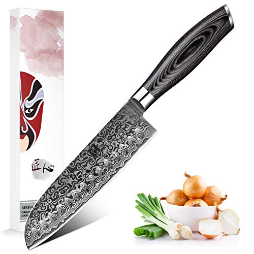 XINZUO Cuchillo de Santoku Cocina 17,8cm de Acero Damasco Japonés 67 Capas Profesional Cuchillo de Chef con Pakkawood Mango - Ya Serie