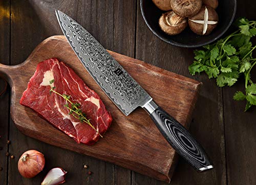 XINZUO Set Cuchillo Cocina 5 Piezas Damasco Japonés 67 Capas Profesional Cuchillo Chef 20cm Cuchillo Santoku 17,8cm Cuchillo Trinchar 20cm Cuchillo Uso Cuchillos Pelar Pakkawood Mango - Ya Serie