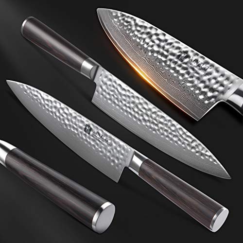 XINZUO Set Cuchillo Cocina 5 Piezas Damasco Japonés 67 Capas Profesional Cuchillo Chef 20cm Cuchillo Santoku Nakiri Cuchillo Uso Cuchillos Pelar con Pakkawood Mango - He Serie