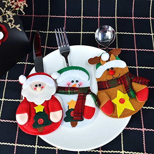 Xiton 9 piezas de la bolsita para cubiertos, tres diseño de Santa Claus, renos, muñeco de nieve para la decoración de Navidad tabla de cena