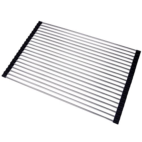 Xiton Escurreplatos de 52 x 34 cm, escurridor de fregadero, escurreplatos enrollable, escurreplatos de acero inoxidable 304, multiusos, escurridor de encimera, escurridor