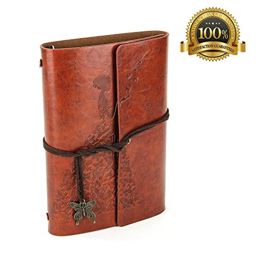 XIUJUAN Libreta Bonitas Hojas Blancas Cuaderno de Viaje Bloc Notas Cuero Vintage entre A6-A5 Regalos Originales de Navidad San Valentín Cumpleaños Aniversario Boda Mujer, Bariposa Niña Marrón Pequeño