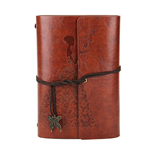 XIUJUAN Libreta Bonitas Hojas Blancas Cuaderno de Viaje Bloc Notas Cuero Vintage entre A6-A5 Regalos Originales de Navidad San Valentín Cumpleaños Aniversario Boda Mujer, Bariposa Niña Marrón Pequeño