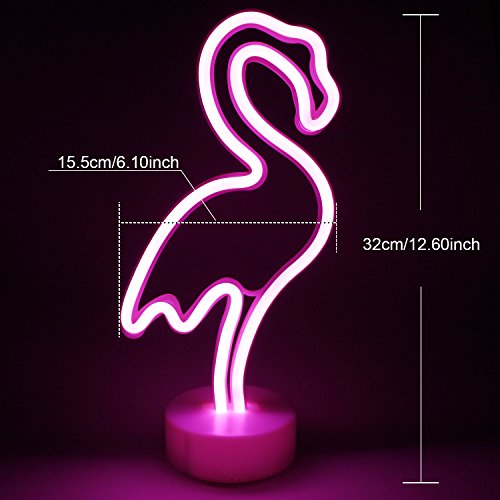 XIYUNTE Flamenco Señales luminosas neón Luz de noche,Rosa flamenco luces de neón Lámparas Iluminación infantil Dormitorio Decoración, Bateria powered Luces de noche con pedestal Lámparas de escritorio