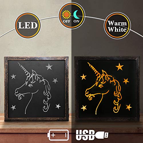 XIYUNTE Retro Luces de unicornio LED Marco de la foto Signos de Colgando unicornio Luces nocturnas Luces de pared, USB y alimentado por batería Iluminación navideña por Cuarto de los niños