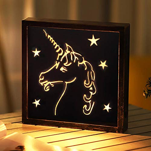 XIYUNTE Retro Luces de unicornio LED Marco de la foto Signos de Colgando unicornio Luces nocturnas Luces de pared, USB y alimentado por batería Iluminación navideña por Cuarto de los niños