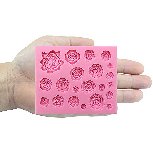 Xkfgcm 3D Molde de Silicona Flores de Rosa en Forma de Molde de Silicona Moldes para Pasteles Plato Molde Silicona Reposteria para Hacer Bizcochos Gofres 4.92 * 4.13 * 0.39 Pulgadas 1 Pieza(Rosa)