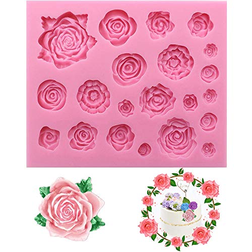 Xkfgcm 3D Molde de Silicona Flores de Rosa en Forma de Molde de Silicona Moldes para Pasteles Plato Molde Silicona Reposteria para Hacer Bizcochos Gofres 4.92 * 4.13 * 0.39 Pulgadas 1 Pieza(Rosa)