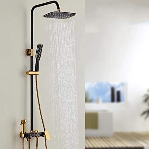 XLY De Lluvia De Configuración del Sistema, Ducha De Pared Combinado Negro Oro Sistema De Ducha De Latón Grifo De La Ducha Cuerpo De Acero Manguera De Ducha De Mano ABS Ducha Regadera De Mano De,1