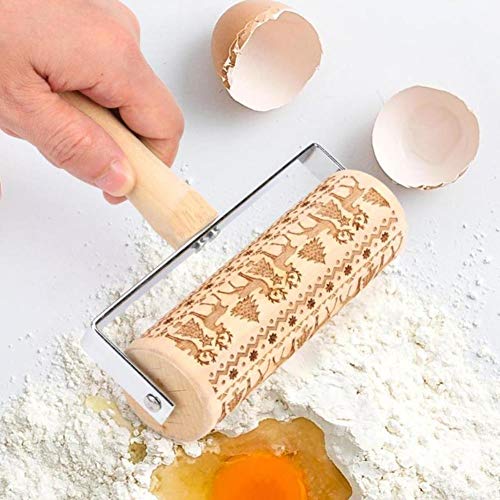 XMYNB Rodillos de amasar Rodillo De Madera para Hornear Masa para Galletas Rodando Láser Pin Decoración Rodillo Grabado Utensilio De Cocina De Bricolaje,Vs