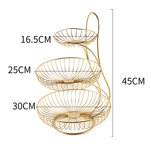 XMZDDZ 3-Nivel Cesta De Fruta Alambre Metálico Stand Holder para Kitchen Counter,encimera Frutero Vegetal Soporte para Tartas Decorativo Canasta De Frutas Dorado