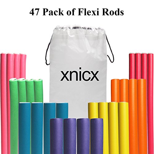 XNICX 46pcs Magic 3 en 1 Rodillos de pelo autocontenidos con rodillos de espuma Big Curl, varillas de curling de pelo Bendy largo flexible de varios tamaños, bola de rizos para dormir suaves y animoso