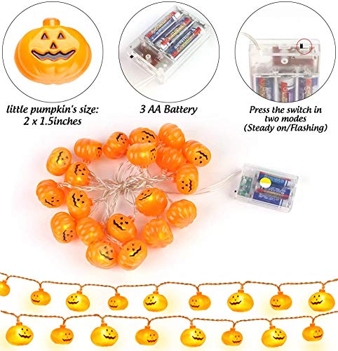 Xnuoyo - Cuerda de Lámpara de Calabaza de Halloween, 3 Pilas AA Alimentadas con 30 Luces LED de Calabaza a Prueba de Agua, Perfecta para Decoración de Fiestas de Navidad