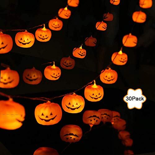 Xnuoyo - Cuerda de Lámpara de Calabaza de Halloween, 3 Pilas AA Alimentadas con 30 Luces LED de Calabaza a Prueba de Agua, Perfecta para Decoración de Fiestas de Navidad