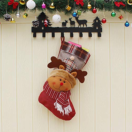 XONOR Calcetín de Navidad, 3 Piezas 46 cm Papá Noel muñeco de nieve de reno Chimenea Medias de peluche Decoraciones navideñas 3D Suministros para fiestas (a cuadros)