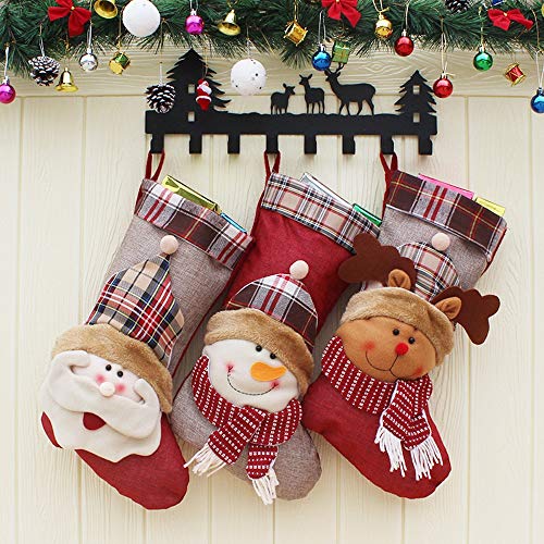 XONOR Calcetín de Navidad, 3 Piezas 46 cm Papá Noel muñeco de nieve de reno Chimenea Medias de peluche Decoraciones navideñas 3D Suministros para fiestas (a cuadros)