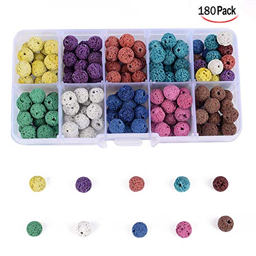 Xrten 180 Pcs Abalorios Piedra de Lava en Estuche de plástico para fabricación de Pulsera Collar joyería ect