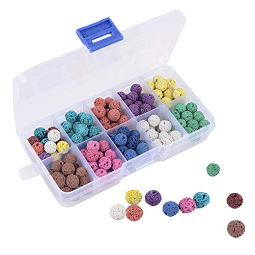 Xrten 180 Pcs Abalorios Piedra de Lava en Estuche de plástico para fabricación de Pulsera Collar joyería ect