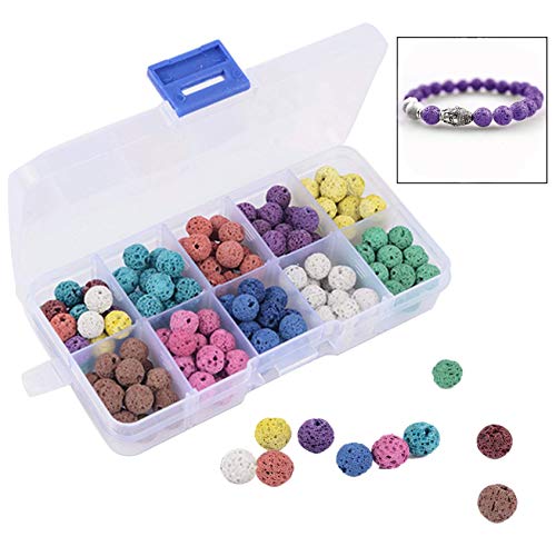 Xrten 180 Pcs Abalorios Piedra de Lava en Estuche de plástico para fabricación de Pulsera Collar joyería ect