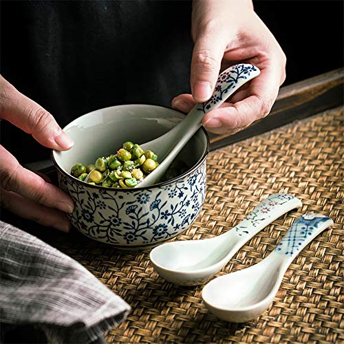 XTYMY xytmy Porcelana Sopa Cuchara Mango de Flor de Pintado a Mano Chino/Asia arroz Cuchara Aperitivo Tableware-Set de 5.