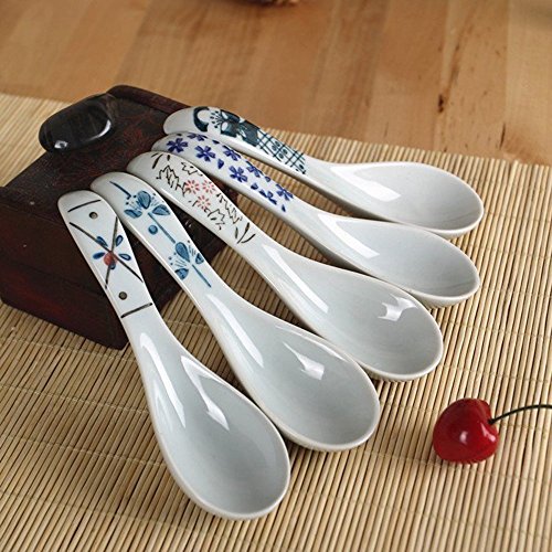 XTYMY xytmy Porcelana Sopa Cuchara Mango de Flor de Pintado a Mano Chino/Asia arroz Cuchara Aperitivo Tableware-Set de 5.