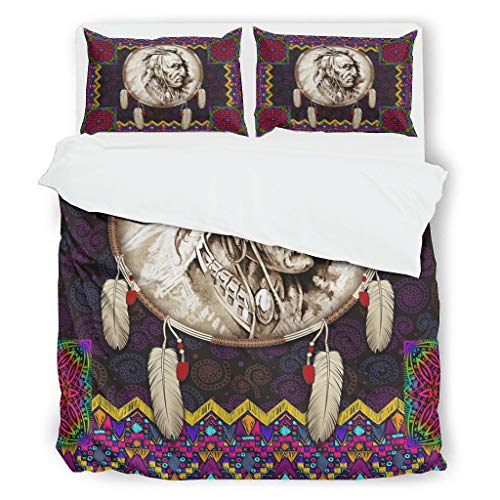 Xuanwuyi - Juego de cama de 3 piezas con estampado nativo americano, ligero, con 2 fundas de almohada, clásico, para habitaciones de huéspedes, color blanco, 264 x 228 cm