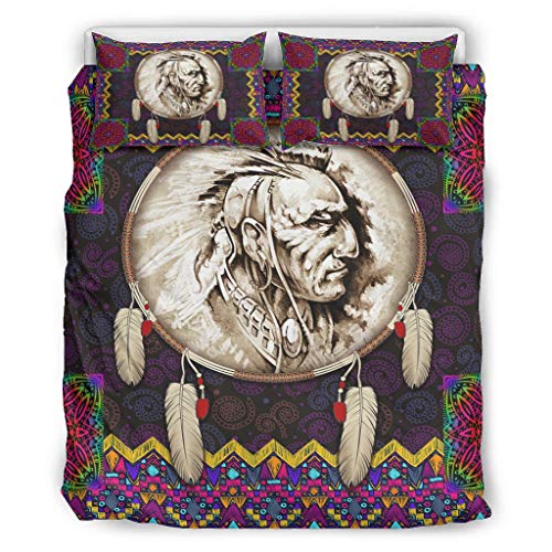 Xuanwuyi - Juego de cama de 3 piezas con estampado nativo americano, ligero, con 2 fundas de almohada, clásico, para habitaciones de huéspedes, color blanco, 264 x 228 cm