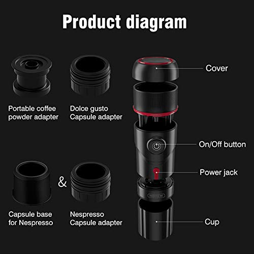 XUCHEN Mini máquina de café, portátil Coche Máquina de café, Pod USB de la máquina de café, máquina de Espresso Cápsula 12V, máquina de Espresso