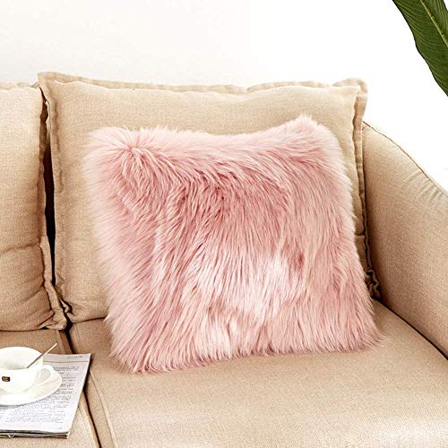 XUDAKJ Funda de Almohada, Funda de cojín de Lana Artificial, Funda de cojín de Cuero súper Suave Decoración para el hogar Dormitorio Funda de Almohada Decorativa Sofá (Rosa, 1pcs 45 * 45)