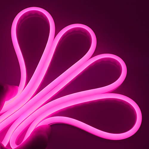 XUNATA Neon LED Strip - Tira de luces LED (5 m, 12 V, 2835, 120 ledes/m, resistente al agua, flexible, con fuente de alimentación de 5 A), rosa