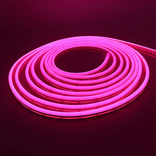 XUNATA Neon LED Strip - Tira de luces LED (5 m, 12 V, 2835, 120 ledes/m, resistente al agua, flexible, con fuente de alimentación de 5 A), rosa