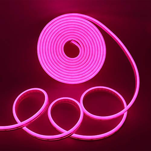 XUNATA Neon LED Strip - Tira de luces LED (5 m, 12 V, 2835, 120 ledes/m, resistente al agua, flexible, con fuente de alimentación de 5 A), rosa