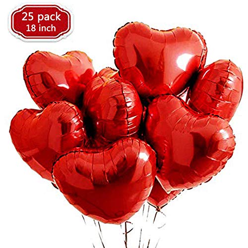 XUNKE 25 Globos de Papel de Aluminio,Globos en Forma de Corazón para la Decoración del Partido Propuesta de Matrimonio Boda Aniversario Cumpleaños Decoración de Helio | Regalo (Rojo)