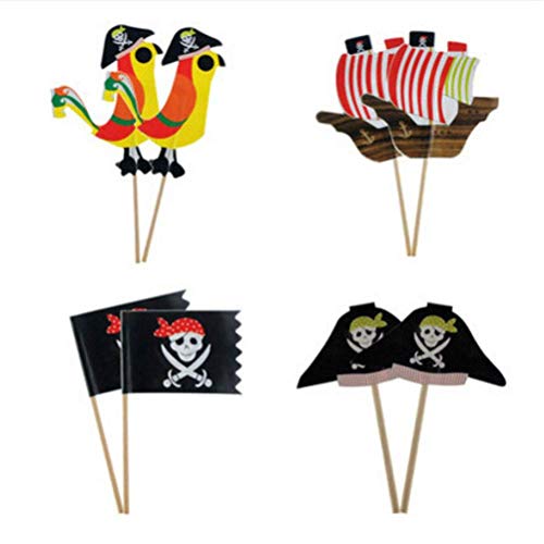 XUNKE 48 Piezas Piratas Pastel Topper Cupcake Picks Kuchendeko para niños Ducha de Bebé Fiesta de Cumpleaños DIY Decoración Suministros