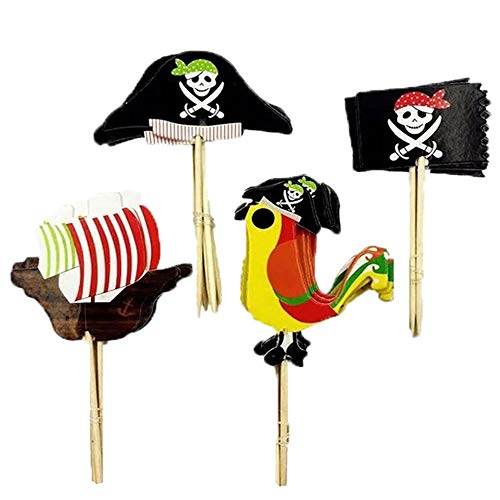 XUNKE 48 Piezas Piratas Pastel Topper Cupcake Picks Kuchendeko para niños Ducha de Bebé Fiesta de Cumpleaños DIY Decoración Suministros