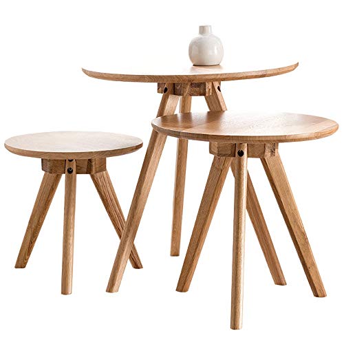 XuZeLii Mesa Auxiliar Mesas Nido De Madera Café Fin Conjunto De 3 Lado del Extremo Mesa De La Sala Móviles Chiringuito Tabla For El Dormitorio Balcón Familia Adecuado para Sala De Estar Familiar