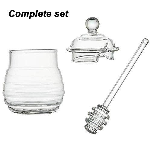 xxz 2 Piezas de Tarro de Miel, Olla de Miel de Vidrio de borosilicato Transparente con diseño de vórtice Resistente al Calor con Tapa de cucharón, para el Almacenamiento de Jarabe de Cocina casera