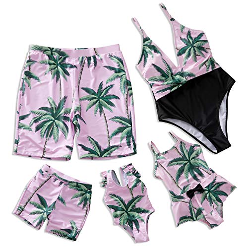 Yaffi Traje de baño a Juego de la Familia Traje de baño de una Pieza con Cuello en V Monokini Coconut Palm Impreso Mamá y yo Traje de baño Ropa de Playa Niños: 4-5 años