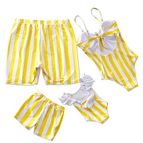 Yaffi Traje de baño a Juego de la Familia Traje de una Pieza Traje de baño Monokini de Rayas Vintage con Cuello en V Ropa de Playa Niñas: 4-5 años