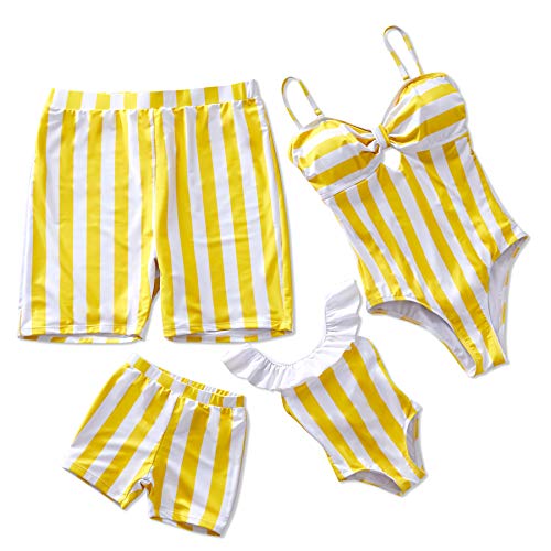 Yaffi Traje de baño a Juego de la Familia Traje de una Pieza Traje de baño Monokini de Rayas Vintage con Cuello en V Ropa de Playa Niñas: 4-5 años