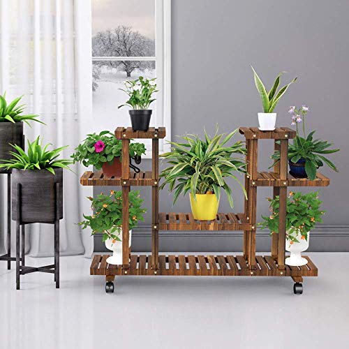 Yaheetech Estantería de Macetas Estante de Plantas Soporte Decorativo para Jardín con Ruedas