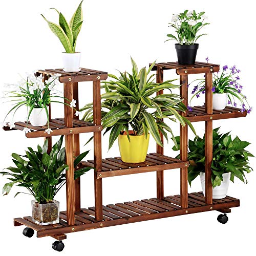 Yaheetech Estantería de Macetas Estante de Plantas Soporte Decorativo para Jardín con Ruedas