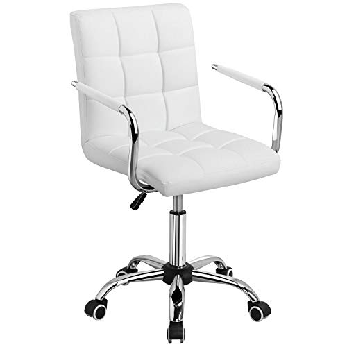 Yaheetech Silla de Oficina Giratoria Taburete de Trabajo Bar Altura Ajustable Carga MAX 120Kg con Respaldo Blanco