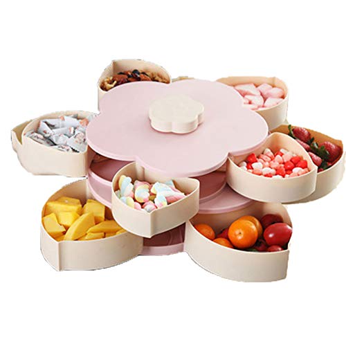 Yajun Bandeja Giratoria Aperitivos Plato De Plástico Plato De Fruta Seca Doble Capa Postre Platos De Dulces Hermoso Y Elegante Recipiente De Almacenamiento,Pink