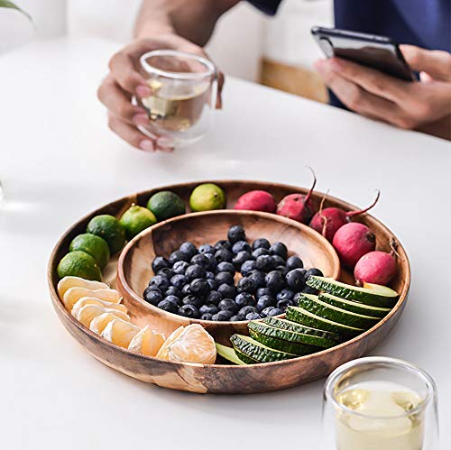 Yajun Cuencos Plato Madera Servir Aperitivo Bandeja Multifunción Diseño De Partición Plato De Fruta Seca Platos De Caramelo para El Almacenamiento De La Sala De Estar Tazón,M