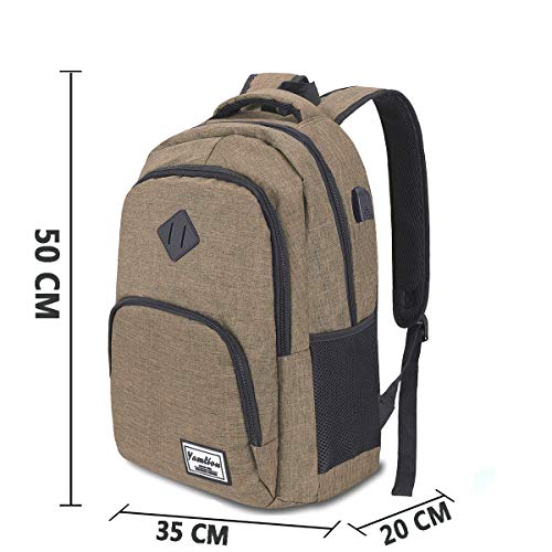 YAMTION Mochila Portatil Mochila Universidad Mochila Juvenil con USB Puerto para Escolar Negocio- 35L (15.6 Pulgada, B6-cafe1)