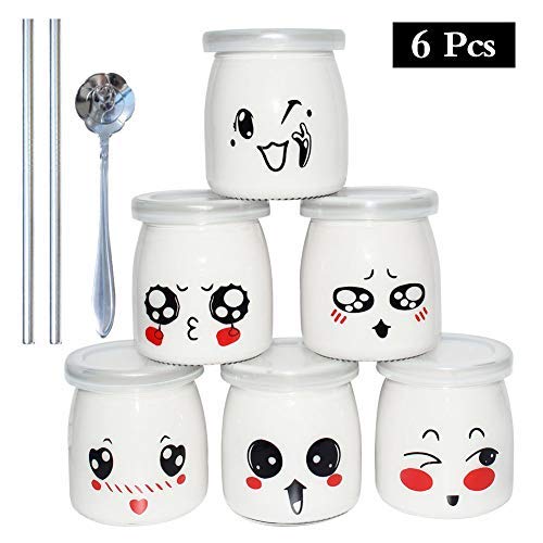 Yangbaga Vasos para Yogurtera, 6 Vasos de Repuesto Tarros Cristal Pequeños con Tapa Plastico para Preparar Yogures, Postres y Natillas para los Potitos de los Bebés 200ml