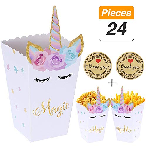 YANGTE 24 Piezas de Palomitas de maíz Caja de bocadillos Arco Iris patrón Unicornio Caja de meriendas Palomitas de maíz Baby Shower Fiesta de cumpleaños Suministros