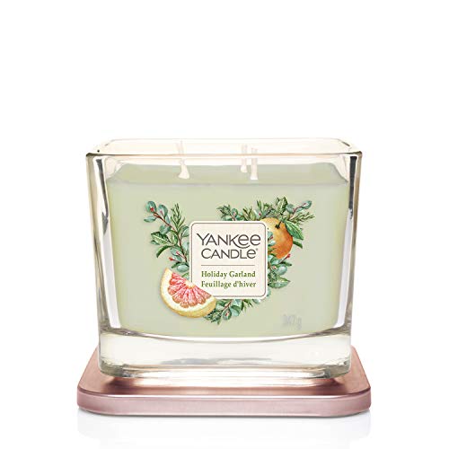 Yankee Candle Colección Elevation, Vela Aromática Mediana Cuadrada de 3 Mechas con Tapa de Plataforma, Guirnalda Festiva