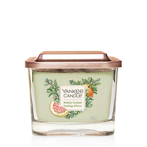 Yankee Candle Colección Elevation, Vela Aromática Mediana Cuadrada de 3 Mechas con Tapa de Plataforma, Guirnalda Festiva